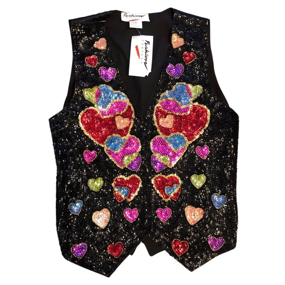 Vintage Fashion Fantasy Sequined Vest Valentines Day Hearts Love Bling
